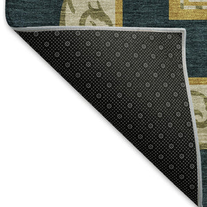 HomeRoots 9' X 12' Stunning Midnight Gold & Red Animal Print Area Rug - Washable, UV Protected & Stain Resistant! 645492