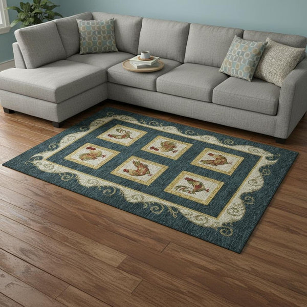 HomeRoots 10' X 14' Washable Animal Print Area Rug in Midnight Gold & Red - UV Protected for Busy Homes 645493
