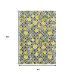 HomeRoots 5' X 8' Washable Botanical Area Rug in Yellow, Ivory & Green - UV Resistant, Durable & Stylish Decor 645495