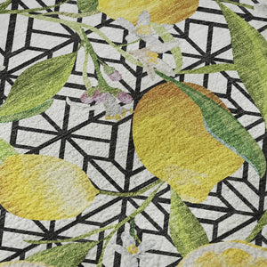 HomeRoots 8' Washable Round Rug with Yellow, Ivory & Green Botanical Leaves - UV Protection & Stain Resistant 645496