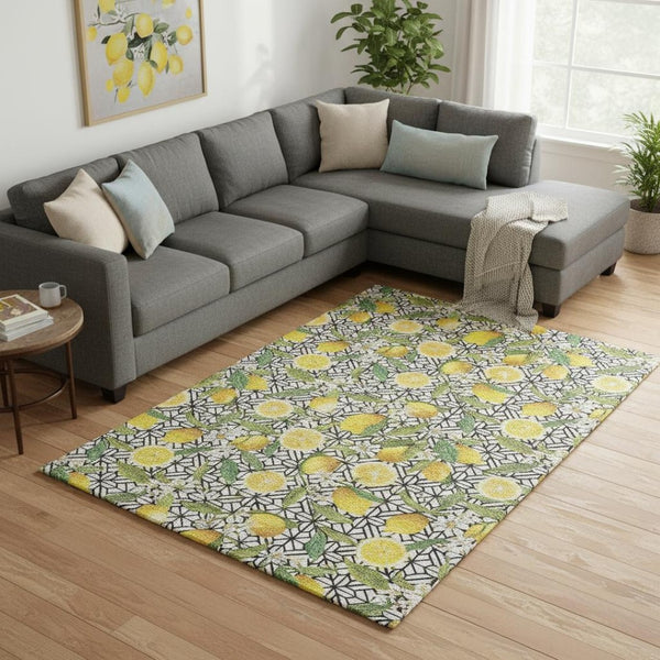 HomeRoots 8' X 10' Washable Area Rug with Botanical Leaves - Durable, Stylish, UV-Protected for Homes with Kids! 645497