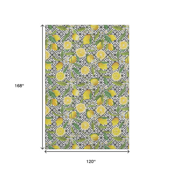 HomeRoots 10' Yellow Botanical Leaves Area Rug - Washable, UV Protected, Stain Resistant, Perfect for High-Traffic Spaces 645499