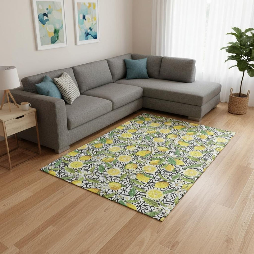 HomeRoots 10' Yellow Botanical Leaves Area Rug - Washable, UV Protected, Stain Resistant, Perfect for High-Traffic Spaces 645499