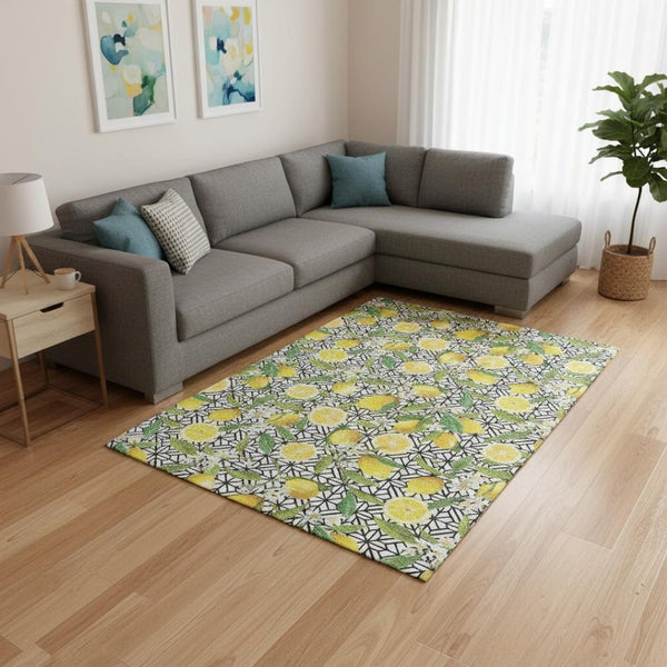 HomeRoots 10' Yellow Botanical Leaves Area Rug - Washable, UV Protected, Stain Resistant, Perfect for High-Traffic Spaces 645499