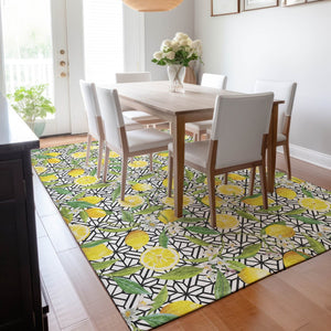 HomeRoots 10' Yellow Botanical Leaves Area Rug - Washable, UV Protected, Stain Resistant, Perfect for High-Traffic Spaces 645499