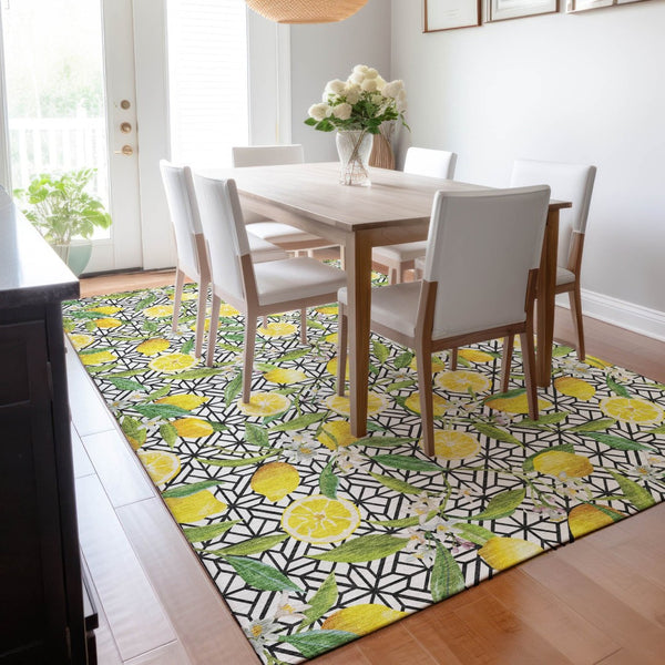HomeRoots 10' Yellow Botanical Leaves Area Rug - Washable, UV Protected, Stain Resistant, Perfect for High-Traffic Spaces 645499