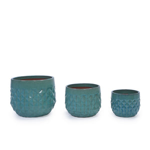 English Elm Set Of 3 Diamond Ceramic Planters - Modern Blue Flower Pots For Home, Garden, Or Windowsill Decor W3273P321995-GIGA