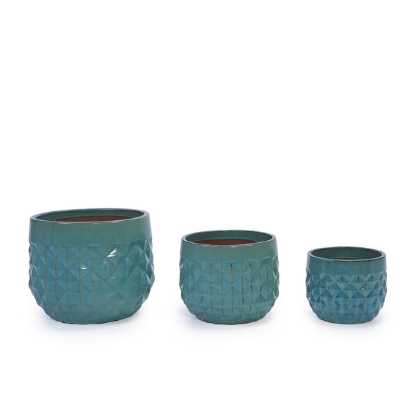 English Elm Set Of 3 Diamond Ceramic Planters - Modern Blue Flower Pots For Home, Garden, Or Windowsill Decor W3273P321995-GIGA