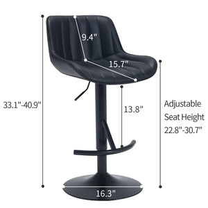 English Elm Adjustable Swivel Bar Stools Set Of 2 - Luxurious Black Kitchen Counter Chairs With Ergonomic Support W2195P205831
