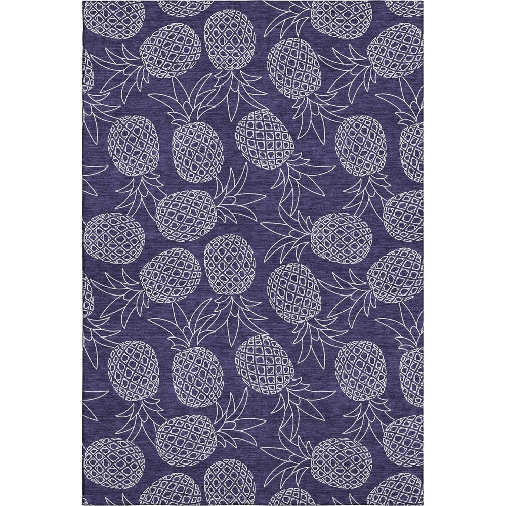 HomeRoots 5' X 8' Blue and Ivory Botanical Leaves Area Rug - Washable, UV-Protected, Durable for Homes with Kids 645501