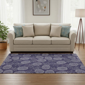 HomeRoots 5' X 8' Blue and Ivory Botanical Leaves Area Rug - Washable, UV-Protected, Durable for Homes with Kids 645501