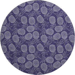 HomeRoots 8' Blue Botanical Leaves Round Rug - Washable, UV-Protected, Durable for Cozy Living Spaces & Patios 645502