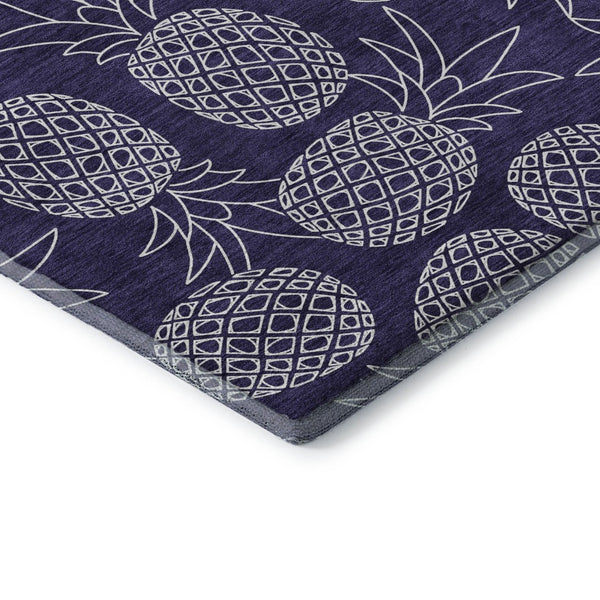 HomeRoots 8' Blue Botanical Leaves Round Rug - Washable, UV-Protected, Durable for Cozy Living Spaces & Patios 645502