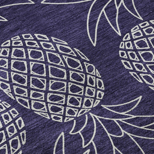 HomeRoots 8' Blue Botanical Leaves Round Rug - Washable, UV-Protected, Durable for Cozy Living Spaces & Patios 645502