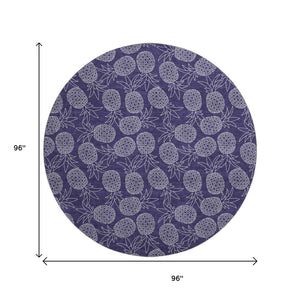 HomeRoots 8' Blue Botanical Leaves Round Rug - Washable, UV-Protected, Durable for Cozy Living Spaces & Patios 645502