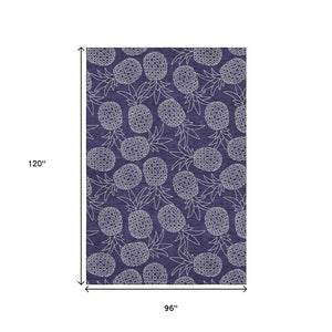 HomeRoots 8' X 10' Blue and Ivory Botanical Leaves Area Rug - Stylish, Washable, UV Protected for Busy Homes 645503