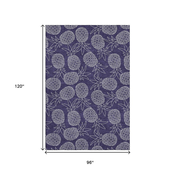 HomeRoots 8' X 10' Blue and Ivory Botanical Leaves Area Rug - Stylish, Washable, UV Protected for Busy Homes 645503
