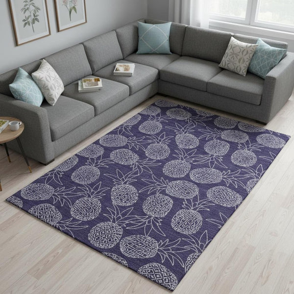 HomeRoots 8' X 10' Blue and Ivory Botanical Leaves Area Rug - Stylish, Washable, UV Protected for Busy Homes 645503