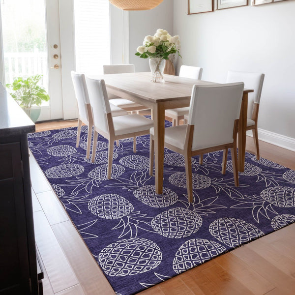 HomeRoots 8' X 10' Blue and Ivory Botanical Leaves Area Rug - Stylish, Washable, UV Protected for Busy Homes 645503