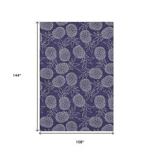 HomeRoots 9' X 12' Blue and Ivory Botanical Leaves Area Rug - Washable, UV Protected, Soft & Durable Design 645504