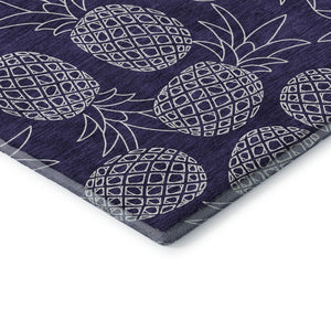HomeRoots 9' X 12' Blue and Ivory Botanical Leaves Area Rug - Washable, UV Protected, Soft & Durable Design 645504