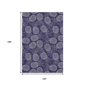 HomeRoots 10' X 14' Blue Ivory Botanical Leaves Area Rug - Washable, UV Protected, Durable for Homes & Pets 645505