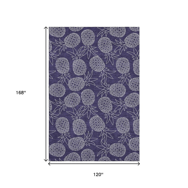 HomeRoots 10' X 14' Blue Ivory Botanical Leaves Area Rug - Washable, UV Protected, Durable for Homes & Pets 645505