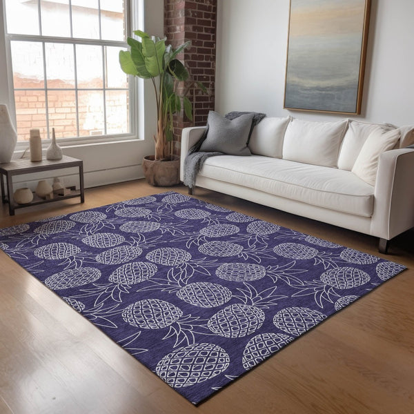 HomeRoots 10' X 14' Blue Ivory Botanical Leaves Area Rug - Washable, UV Protected, Durable for Homes & Pets 645505