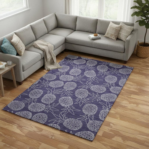 HomeRoots 10' X 14' Blue Ivory Botanical Leaves Area Rug - Washable, UV Protected, Durable for Homes & Pets 645505