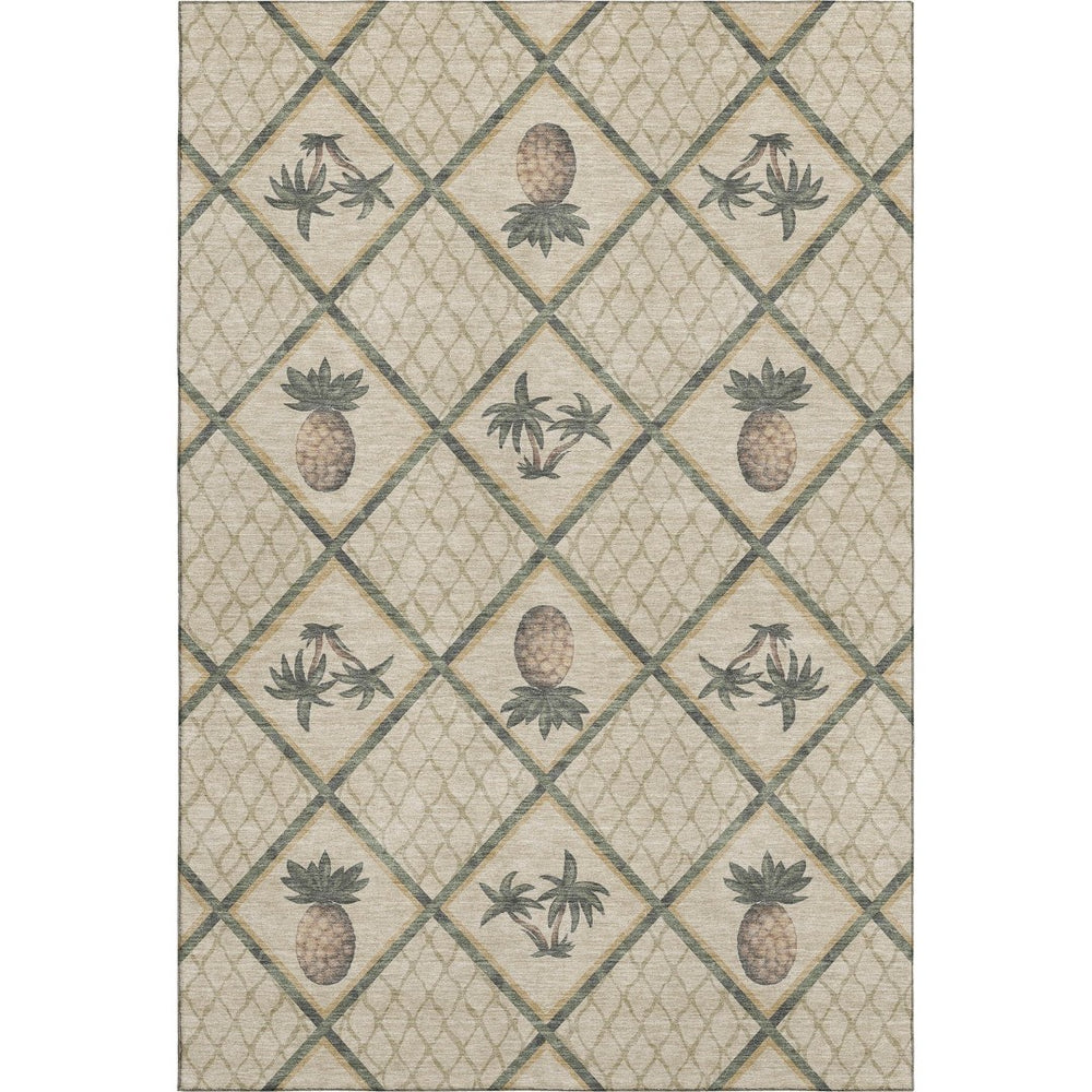 HomeRoots 5' X 8' Beige Gold Gray Botanical Area Rug - Washable, Stain Resistant, UV Protected for Homes 645507