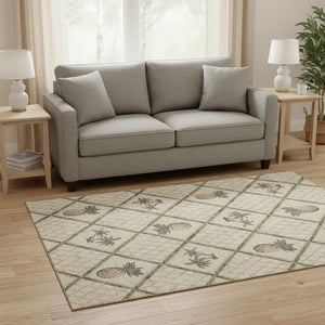 HomeRoots 5' X 8' Beige Gold Gray Botanical Area Rug - Washable, Stain Resistant, UV Protected for Homes 645507