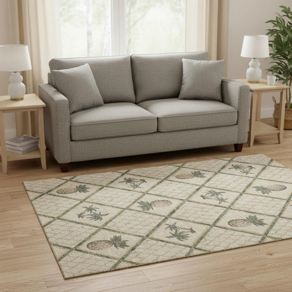 HomeRoots 5' X 8' Beige Gold Gray Botanical Area Rug - Washable, Stain Resistant, UV Protected for Homes 645507