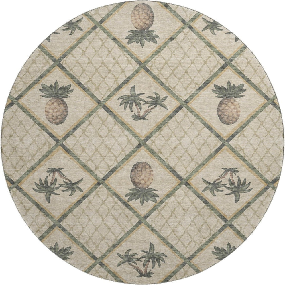 HomeRoots 8' Beige Gold and Gray Botanical Leaf Round Rug - Washable, UV Protected, Perfect for Busy Homes! 645508