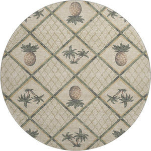 HomeRoots 8' Beige Gold and Gray Botanical Leaf Round Rug - Washable, UV Protected, Perfect for Busy Homes! 645508