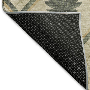 HomeRoots 8' Beige Gold and Gray Botanical Leaf Round Rug - Washable, UV Protected, Perfect for Busy Homes! 645508
