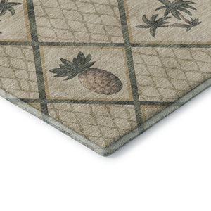 HomeRoots 8' Beige Gold and Gray Botanical Leaf Round Rug - Washable, UV Protected, Perfect for Busy Homes! 645508