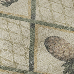HomeRoots 8' Beige Gold and Gray Botanical Leaf Round Rug - Washable, UV Protected, Perfect for Busy Homes! 645508