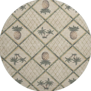 HomeRoots 8' Beige Gold and Gray Botanical Leaf Round Rug - Washable, UV Protected, Perfect for Busy Homes! 645508