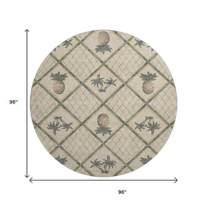 HomeRoots 8' Beige Gold and Gray Botanical Leaf Round Rug - Washable, UV Protected, Perfect for Busy Homes! 645508