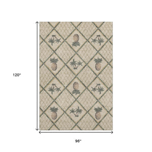 HomeRoots 8' X 10' Washable Beige, Gold & Gray Botanical Leaves Area Rug with UV Protection for High Traffic Spaces 645509