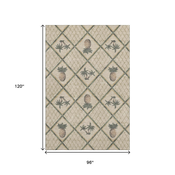 HomeRoots 8' X 10' Washable Beige, Gold & Gray Botanical Leaves Area Rug with UV Protection for High Traffic Spaces 645509