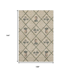 HomeRoots 9' x 12' Botanical Leaves Area Rug in Beige Gold Gray - Washable, UV Protected, Durable Style 645510