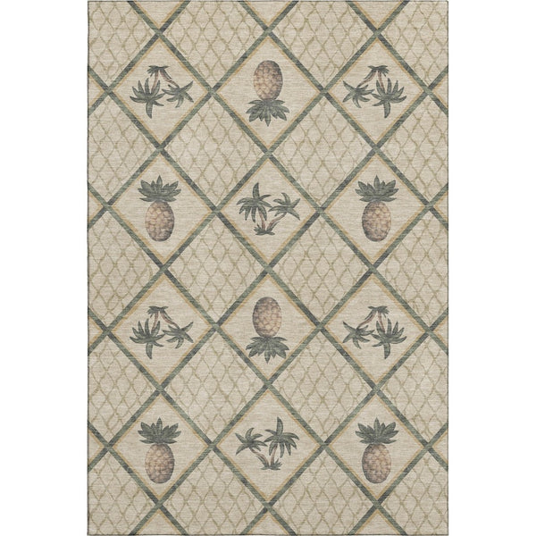 HomeRoots 9' x 12' Botanical Leaves Area Rug in Beige Gold Gray - Washable, UV Protected, Durable Style 645510
