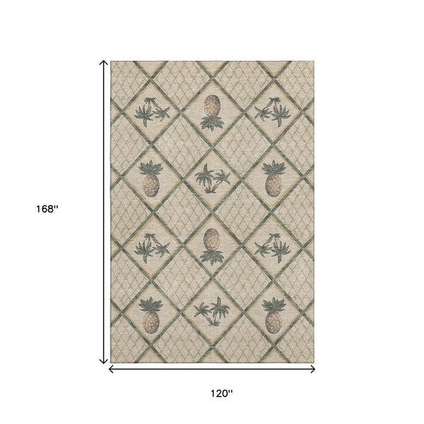 HomeRoots 10' X 14' Beige Gold Gray Botanical Area Rug - Washable, UV Protected, Durable for Busy Homes 645511