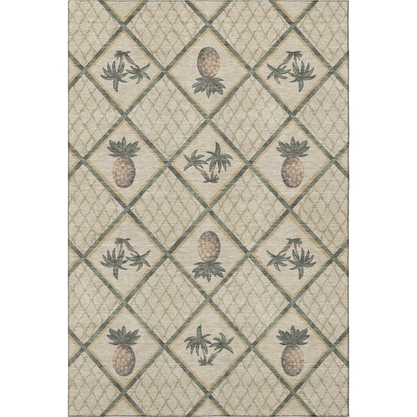 HomeRoots 10' X 14' Beige Gold Gray Botanical Area Rug - Washable, UV Protected, Durable for Busy Homes 645511