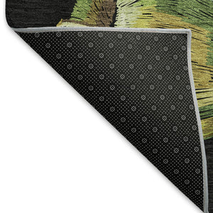 HomeRoots 9' X 12' Midnight Green & Red Geometric Washable Area Rug - UV Protected, Stain Resistant, Durable Design 645516