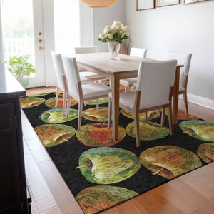 HomeRoots 9' X 12' Midnight Green & Red Geometric Washable Area Rug - UV Protected, Stain Resistant, Durable Design 645516