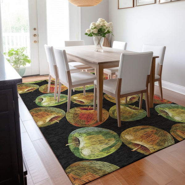 HomeRoots 9' X 12' Midnight Green & Red Geometric Washable Area Rug - UV Protected, Stain Resistant, Durable Design 645516