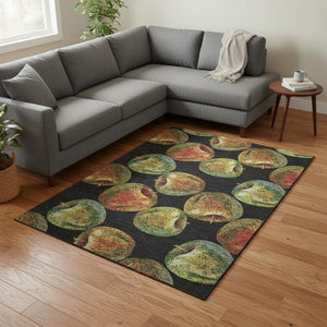 HomeRoots 9' X 12' Midnight Green & Red Geometric Washable Area Rug - UV Protected, Stain Resistant, Durable Design 645516