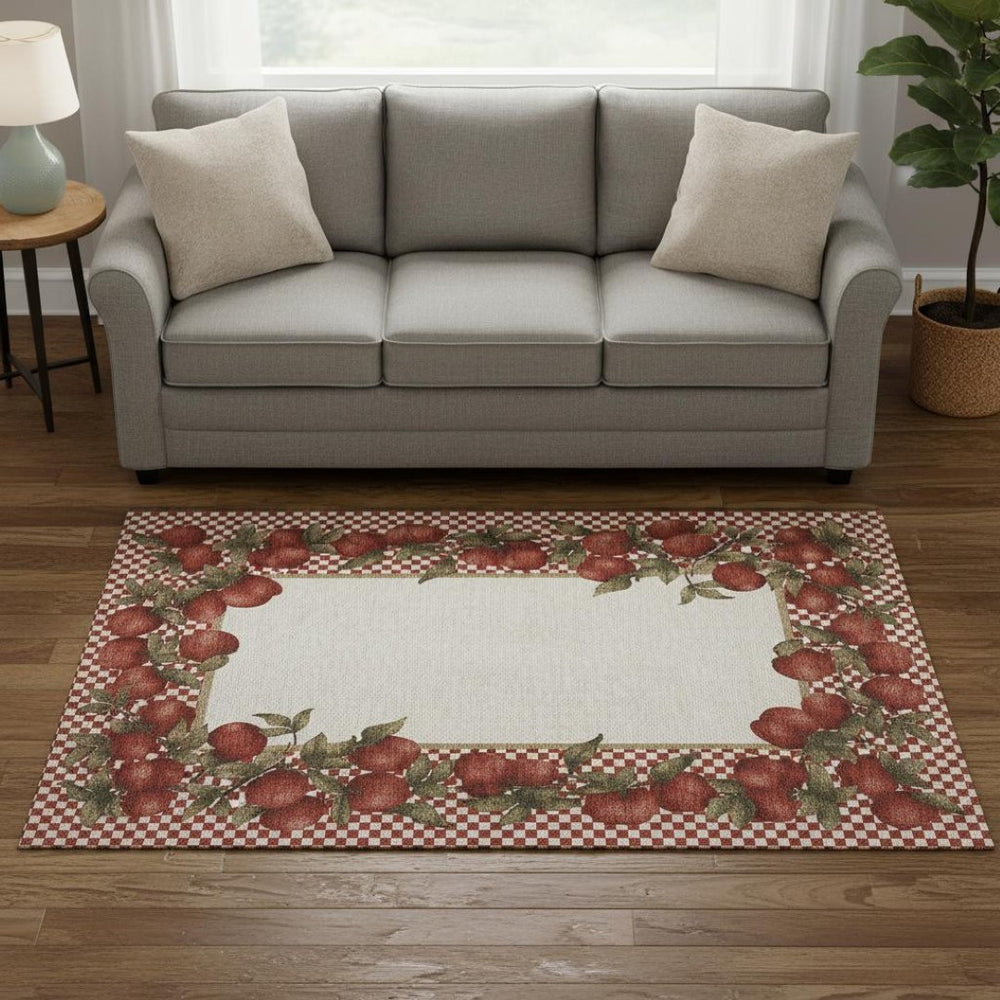HomeRoots 5' X 8' Modern Red and Ivory Geometric Washable Area Rug with UV Protection for High-Traffic Spaces 645519